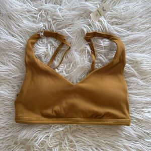 Aerie Ribbed Plunge Sports Bra Honey Size Medium